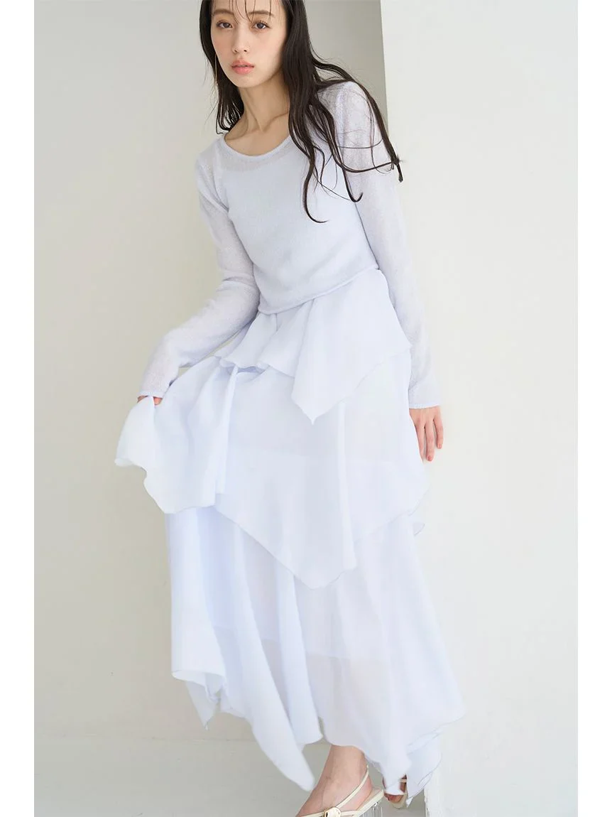 Sheer Asymmetric Hem Knit Combo Dress - Image 13