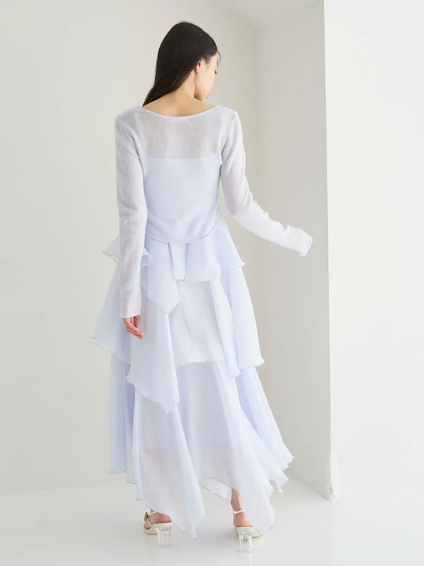 Sheer Asymmetric Hem Knit Combo Dress - Image 14