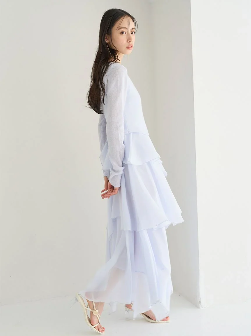 Sheer Asymmetric Hem Knit Combo Dress - Image 15