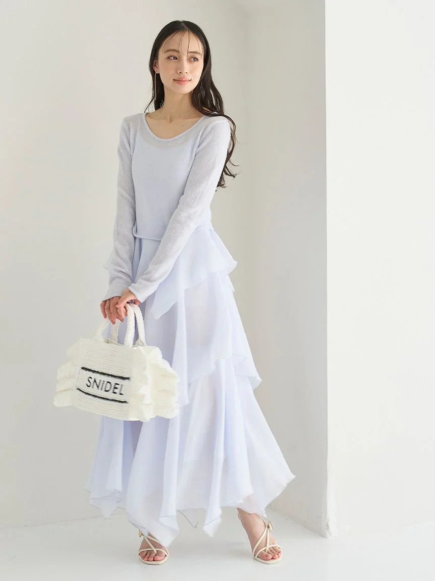 Sheer Asymmetric Hem Knit Combo Dress - Image 23
