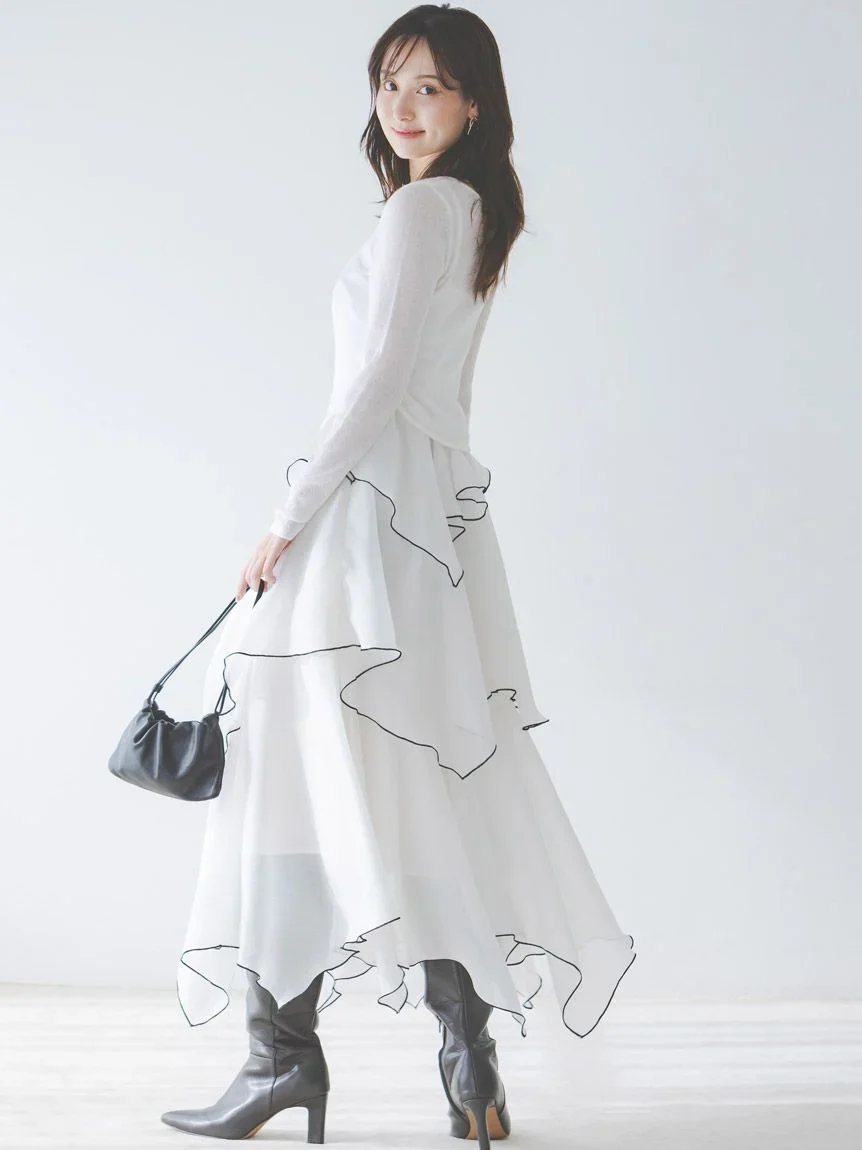 Sheer Asymmetric Hem Knit Combo Dress - Image 3