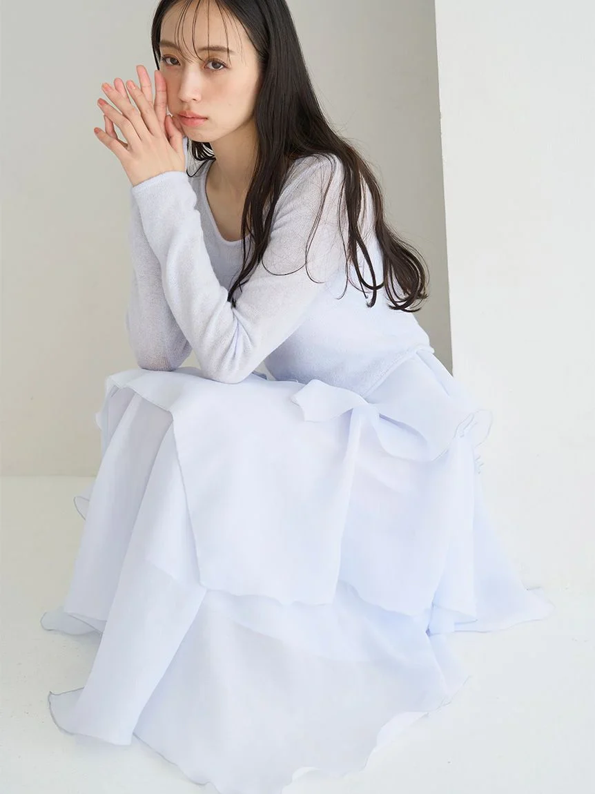 Sheer Asymmetric Hem Knit Combo Dress - Image 4