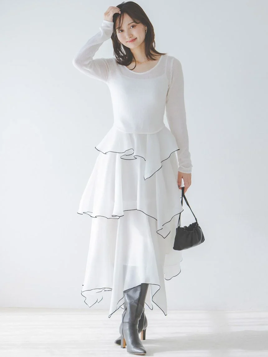 Sheer Asymmetric Hem Knit Combo Dress - Image 8
