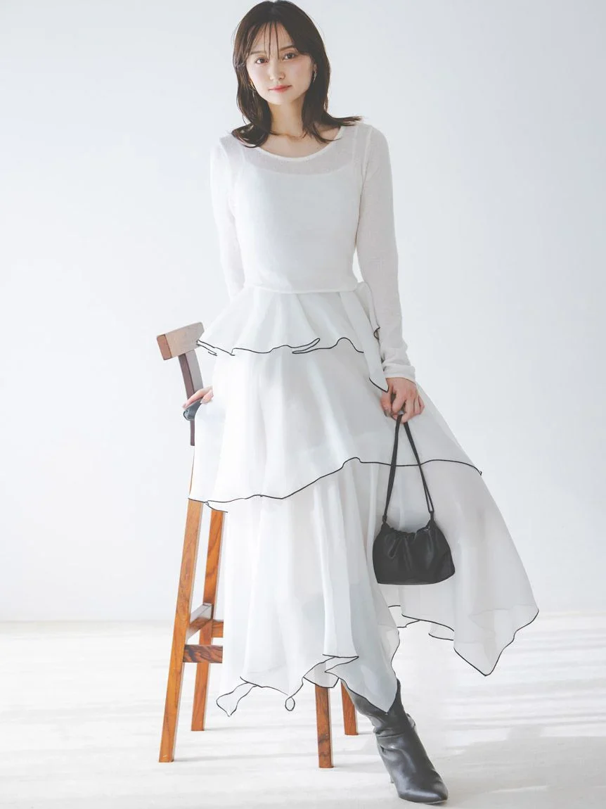 Sheer Asymmetric Hem Knit Combo Dress - Image 9