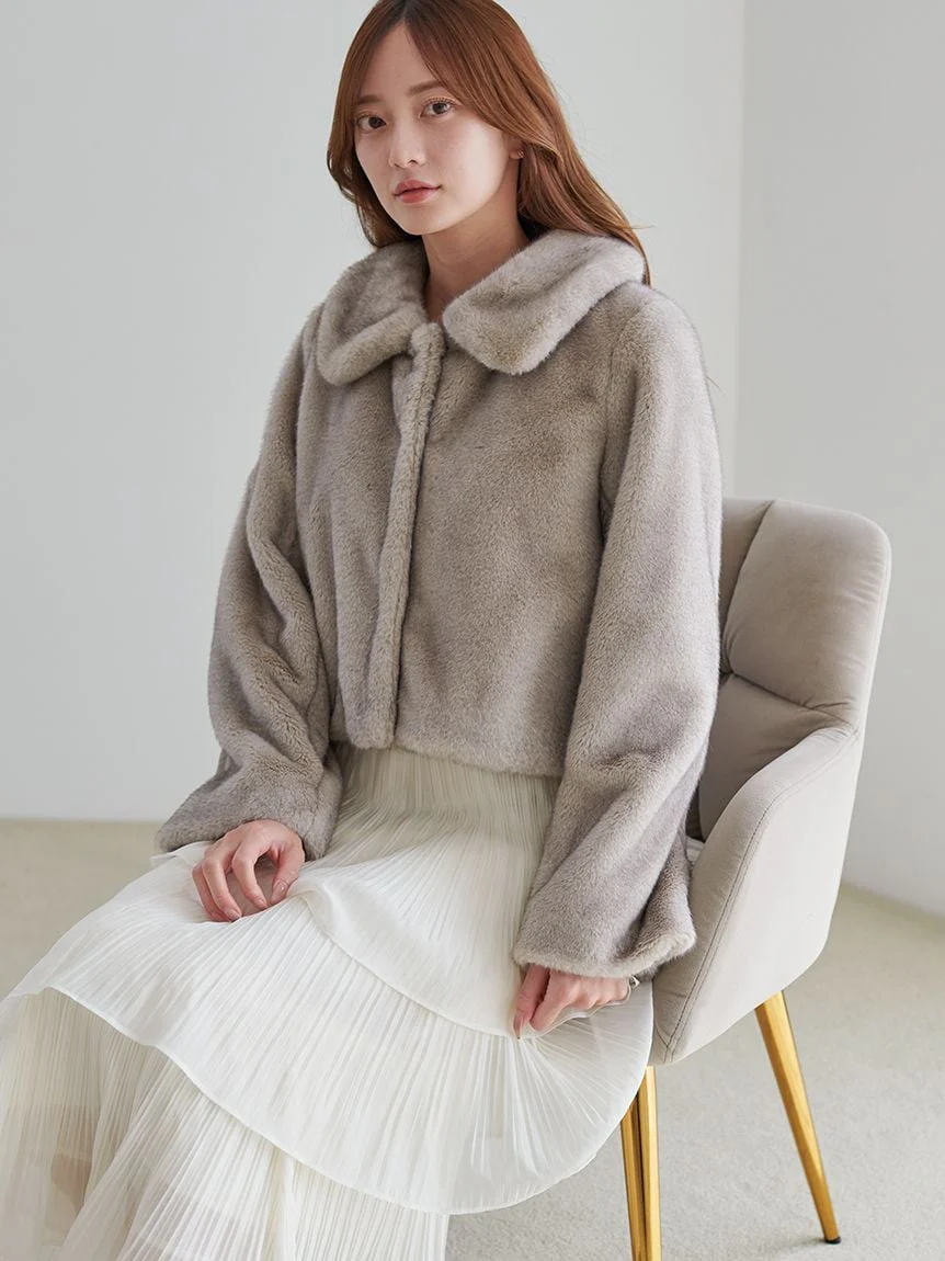 Short Stand Collar Faux Fur Coat - Image 10