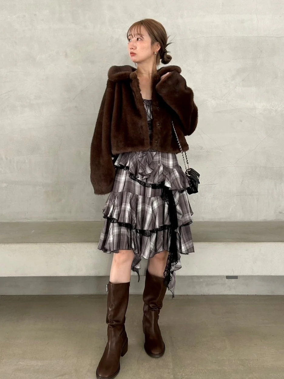 Short Stand Collar Faux Fur Coat - Image 11