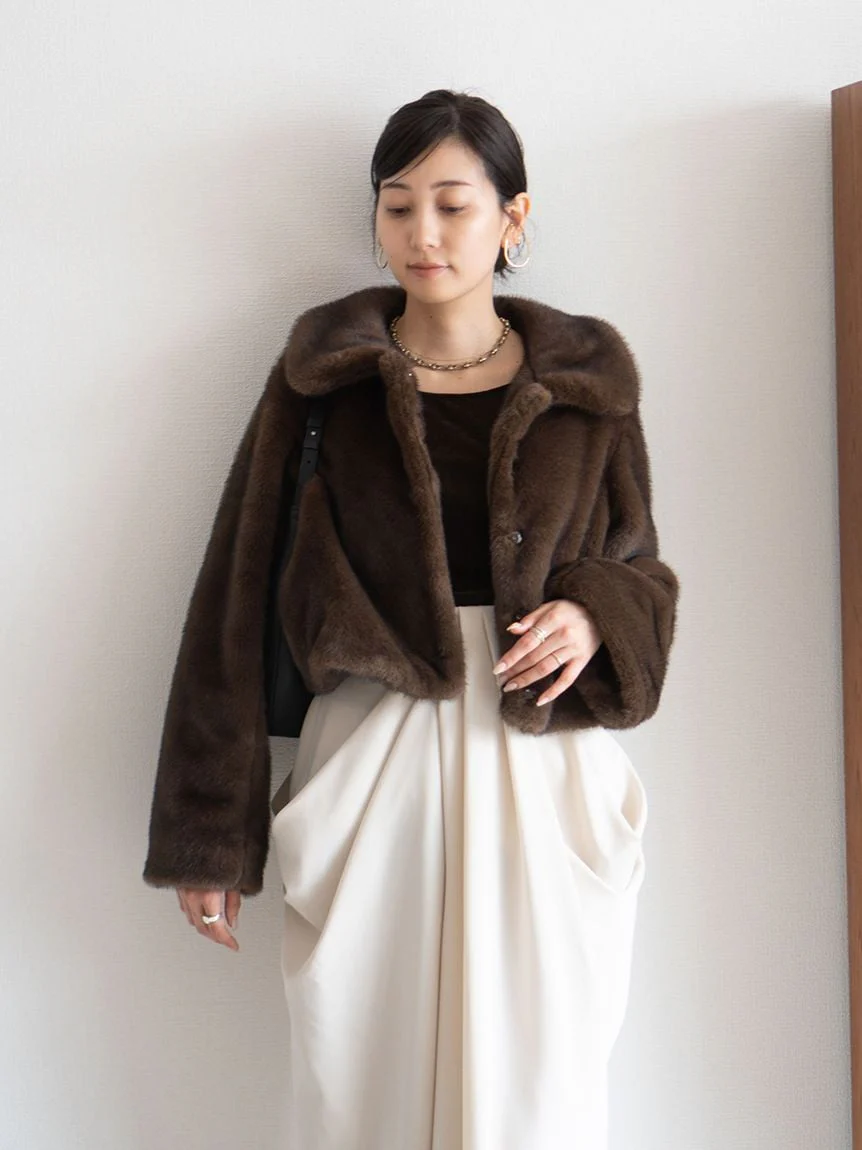 Short Stand Collar Faux Fur Coat - Image 21