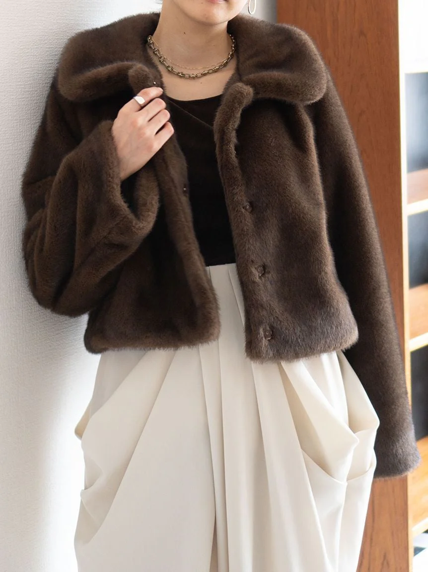 Short Stand Collar Faux Fur Coat - Image 22