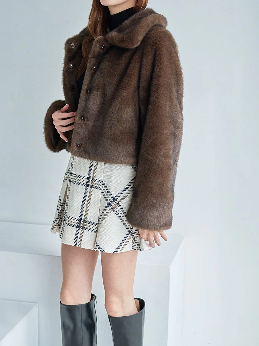Short Stand Collar Faux Fur Coat - Image 24