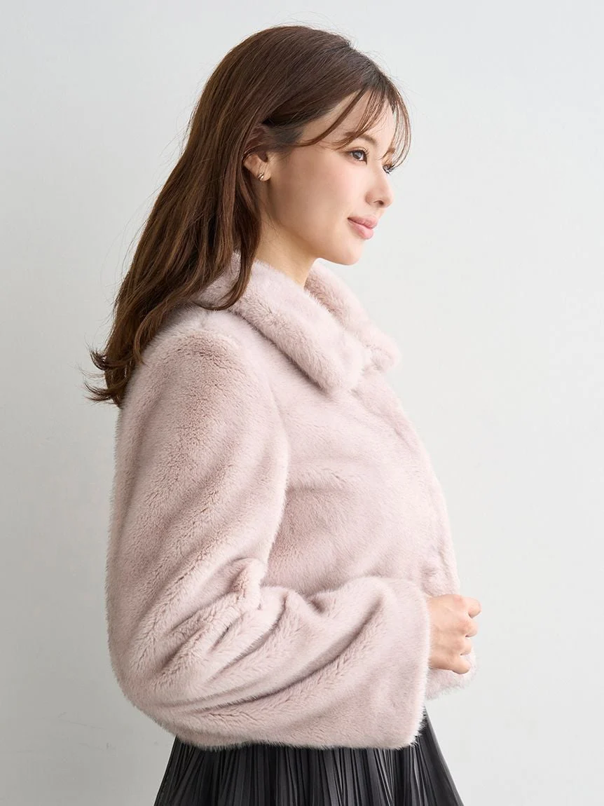 Short Stand Collar Faux Fur Coat - Image 26