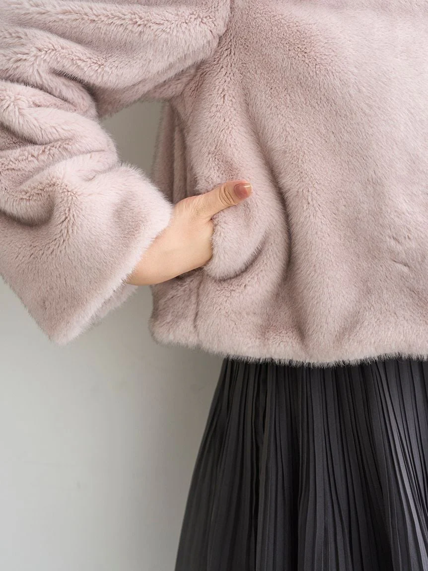 Short Stand Collar Faux Fur Coat - Image 32