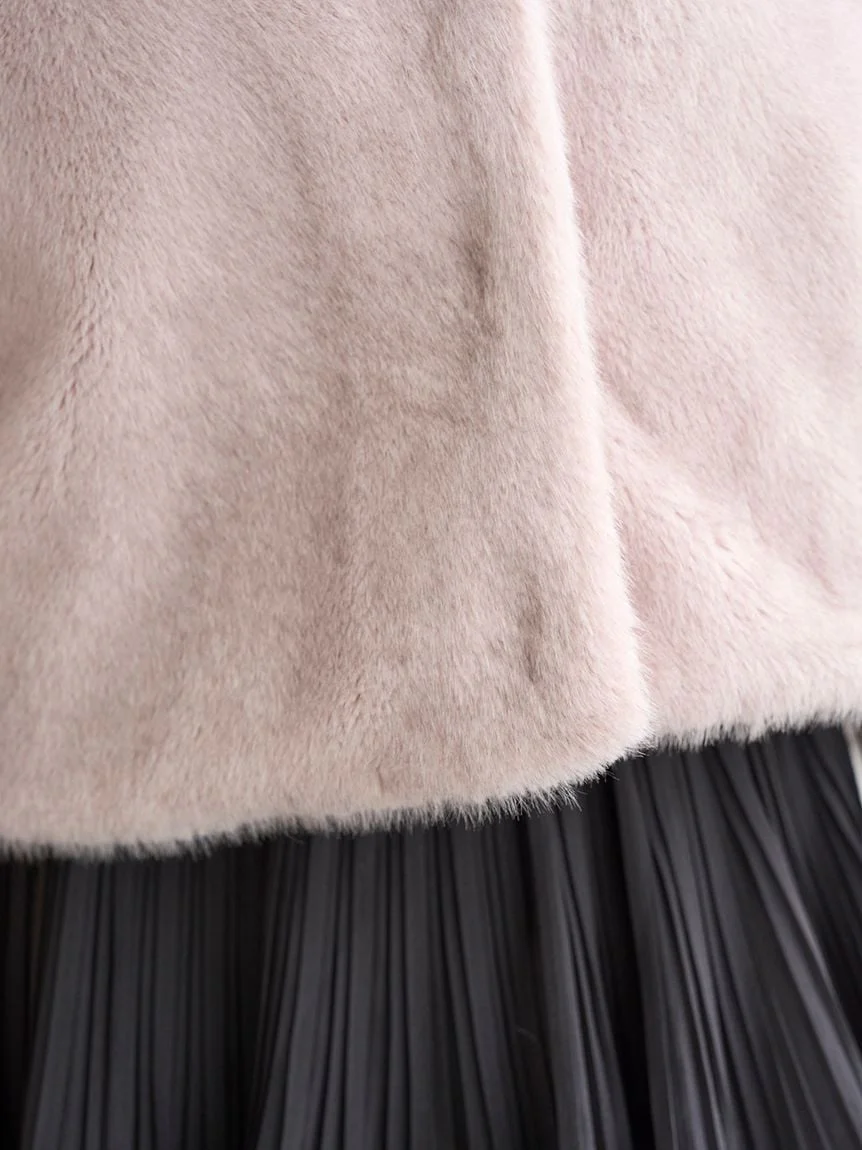 Short Stand Collar Faux Fur Coat - Image 33