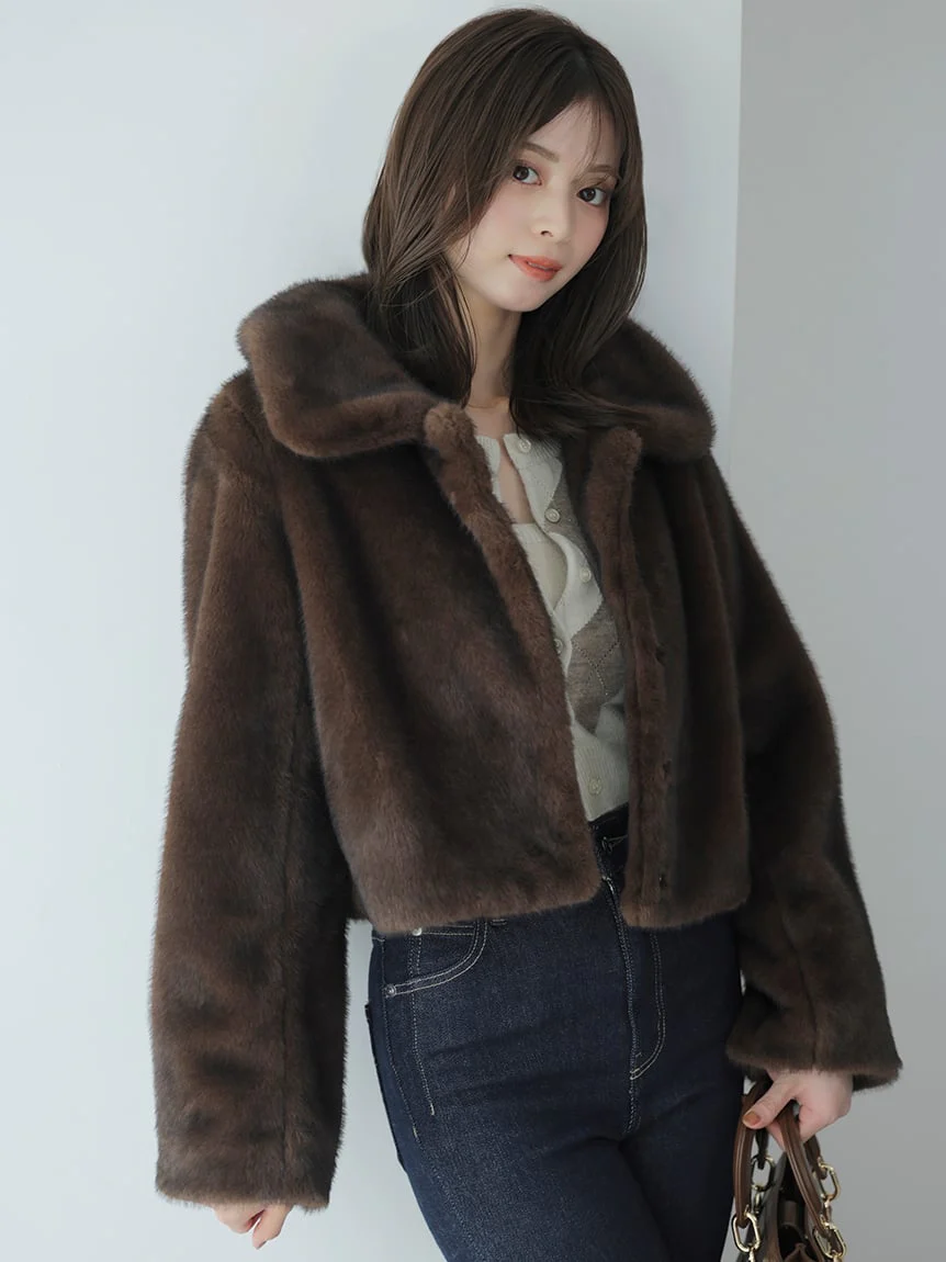 Short Stand Collar Faux Fur Coat - Image 4
