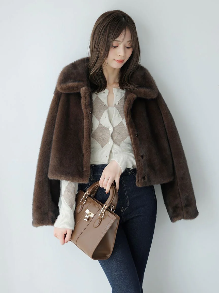 Short Stand Collar Faux Fur Coat - Image 8
