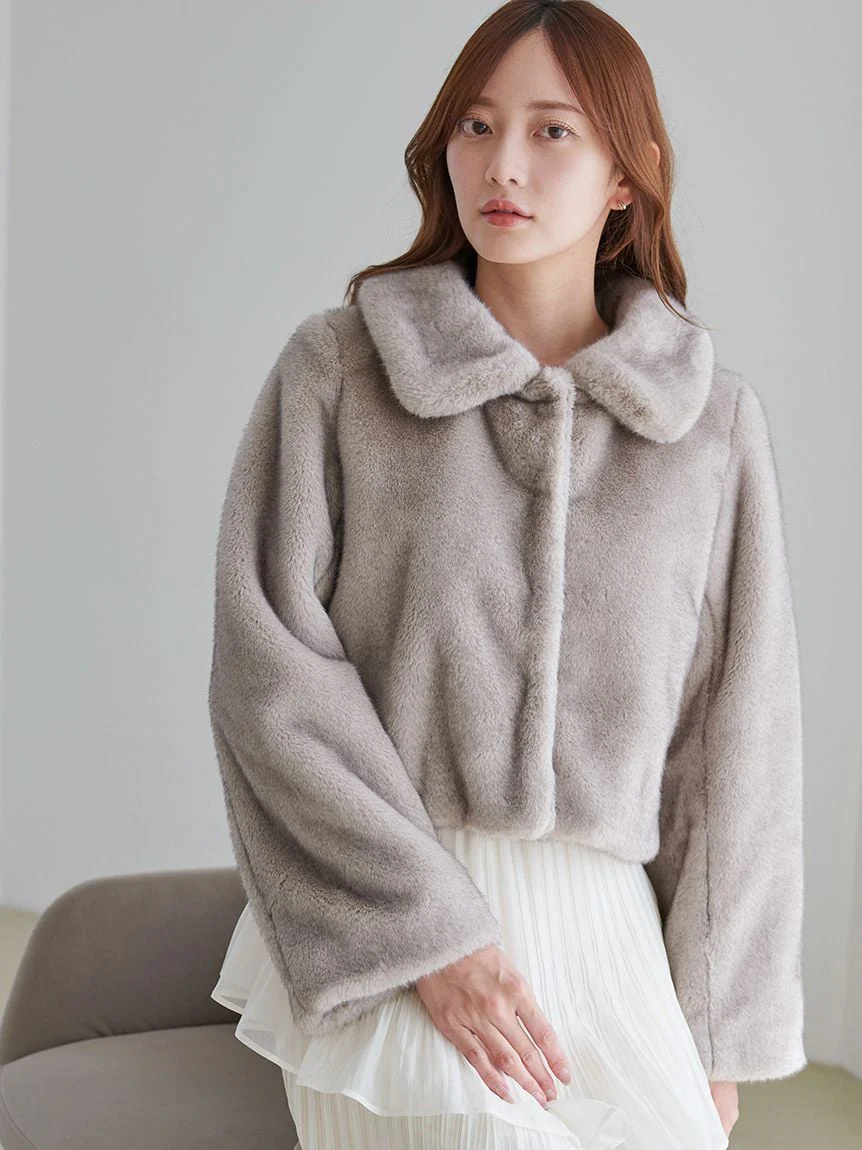 Short Stand Collar Faux Fur Coat - Image 9