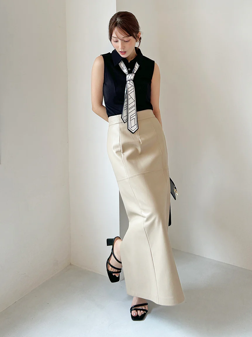 Stretch Faux Leather Pencil Skirt - Image 4