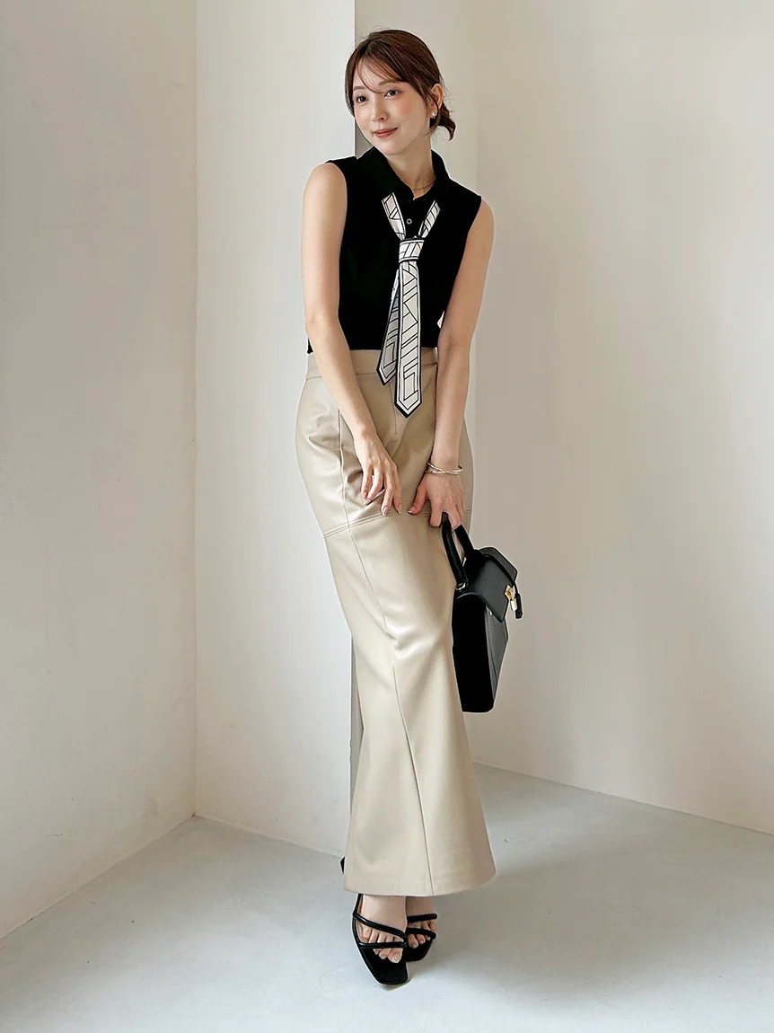 Stretch Faux Leather Pencil Skirt - Image 5