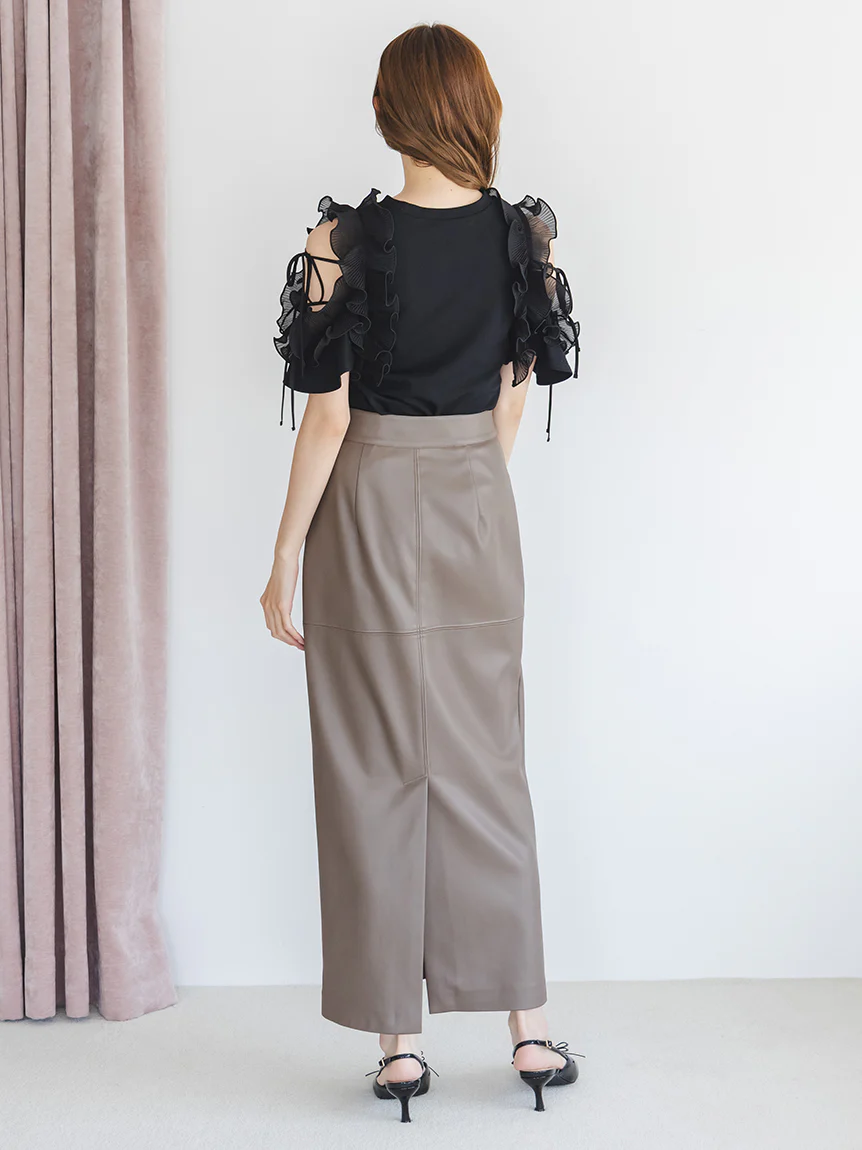 Stretch Faux Leather Pencil Skirt - Image 9