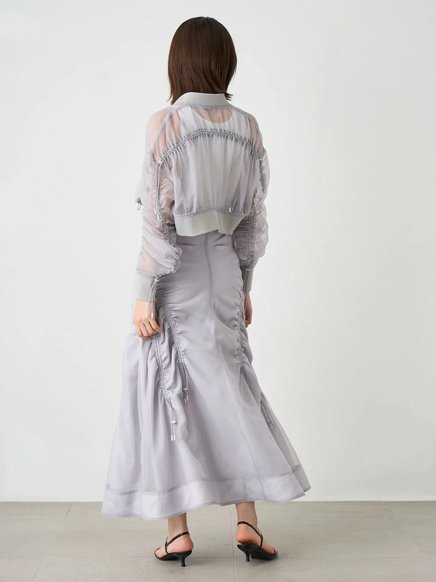 Sustainable Organza Drawstring Ruched Maxi Skirt - Image 14
