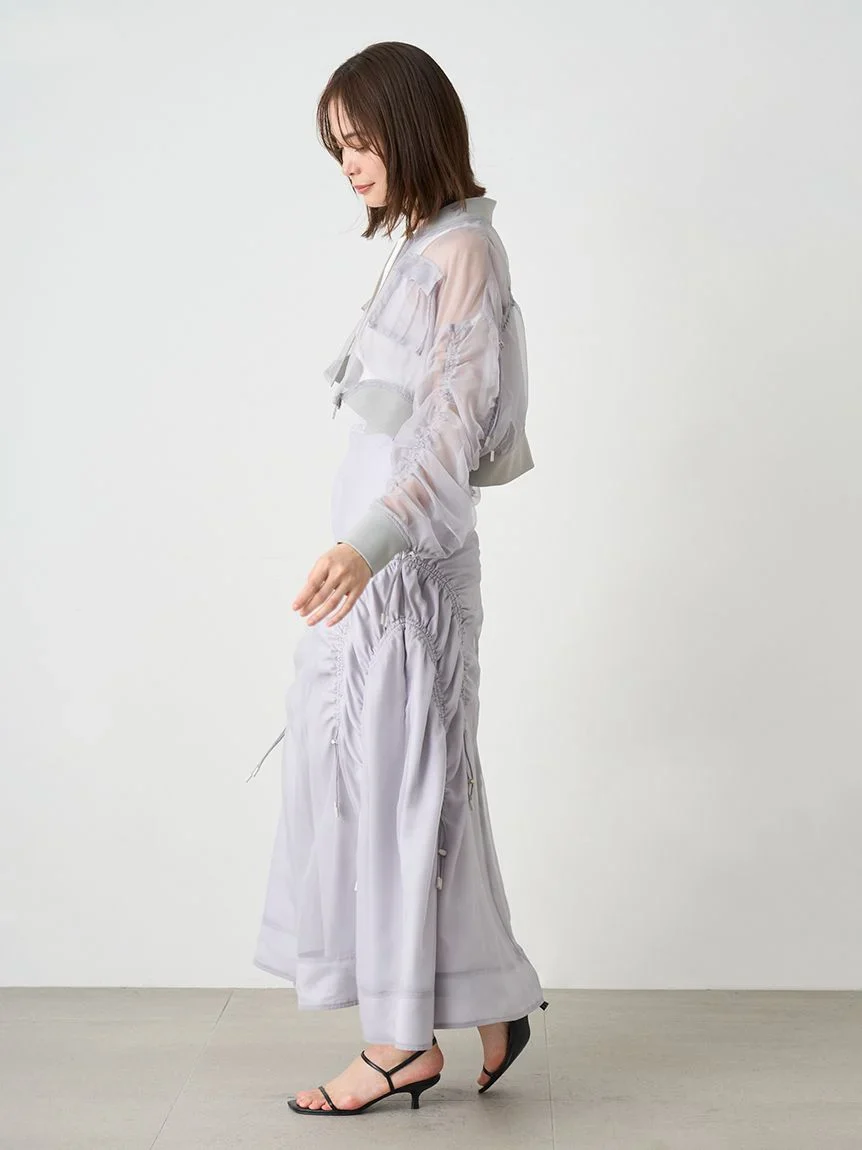 Sustainable Organza Drawstring Ruched Maxi Skirt - Image 15