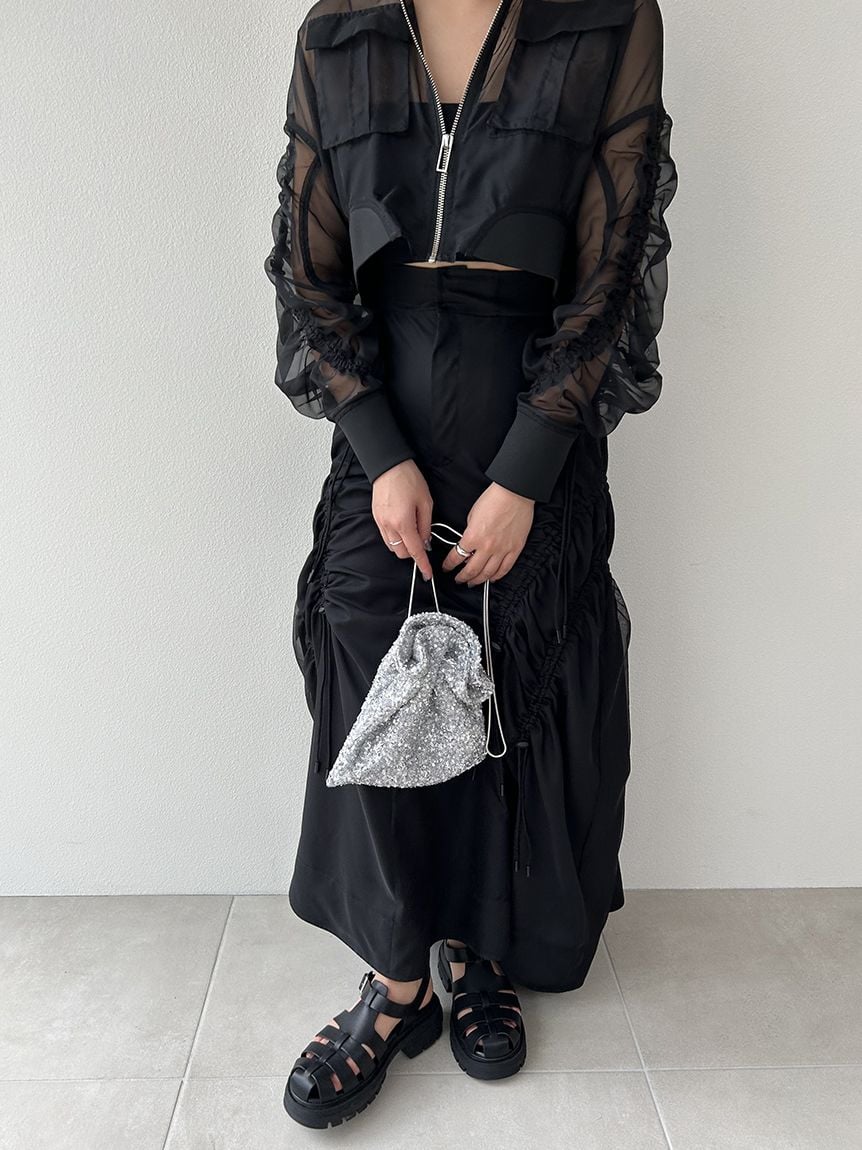 Sustainable Organza Drawstring Ruched Maxi Skirt - Image 16