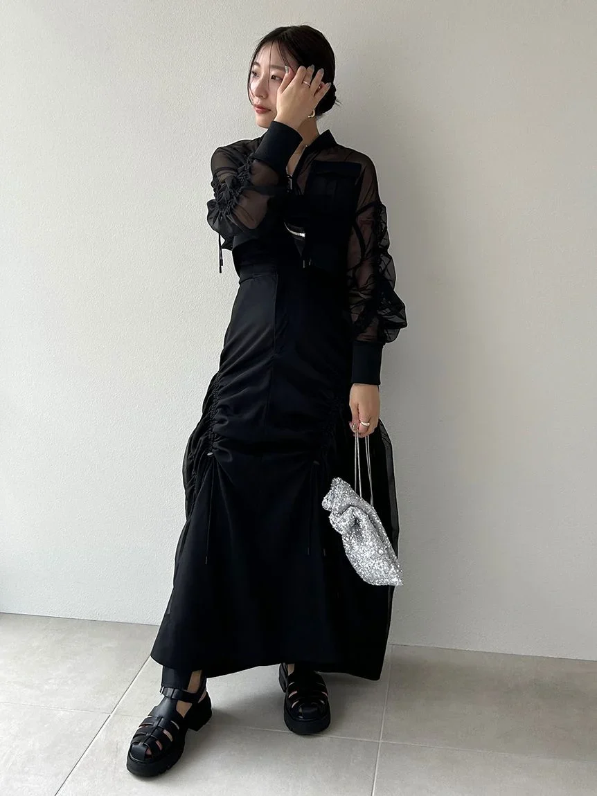 Sustainable Organza Drawstring Ruched Maxi Skirt - Image 17
