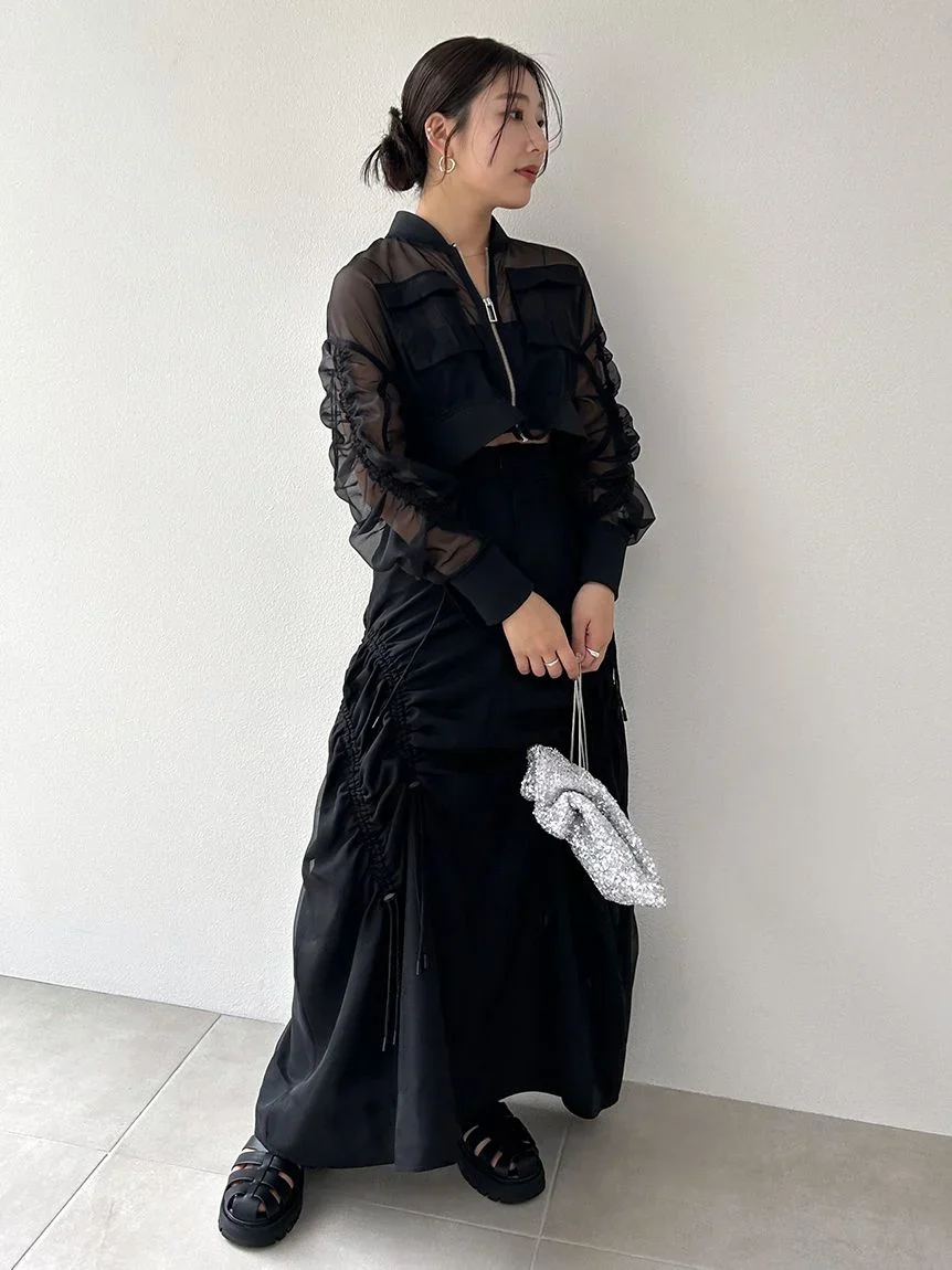 Sustainable Organza Drawstring Ruched Maxi Skirt - Image 18
