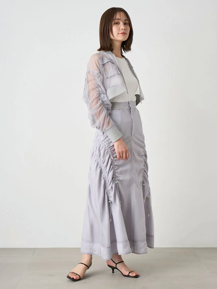 Sustainable Organza Drawstring Ruched Maxi Skirt - Image 3