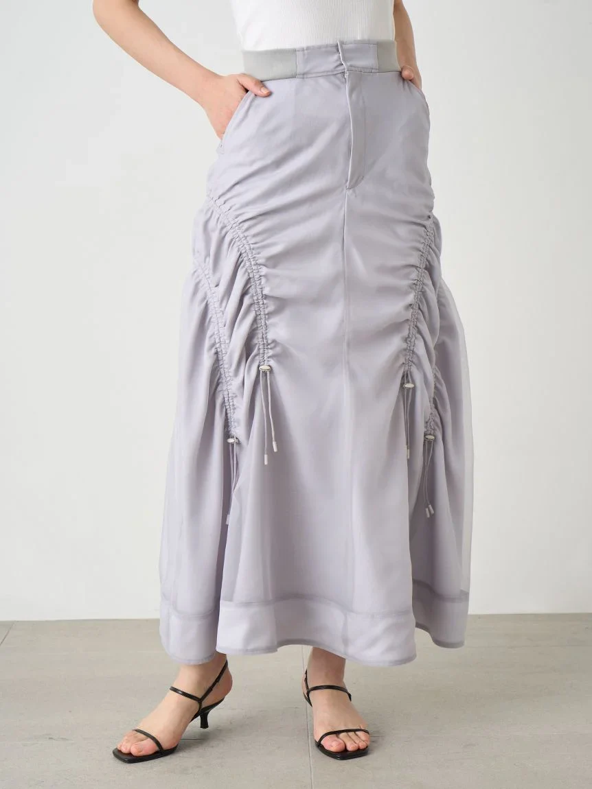 Sustainable Organza Drawstring Ruched Maxi Skirt - Image 4