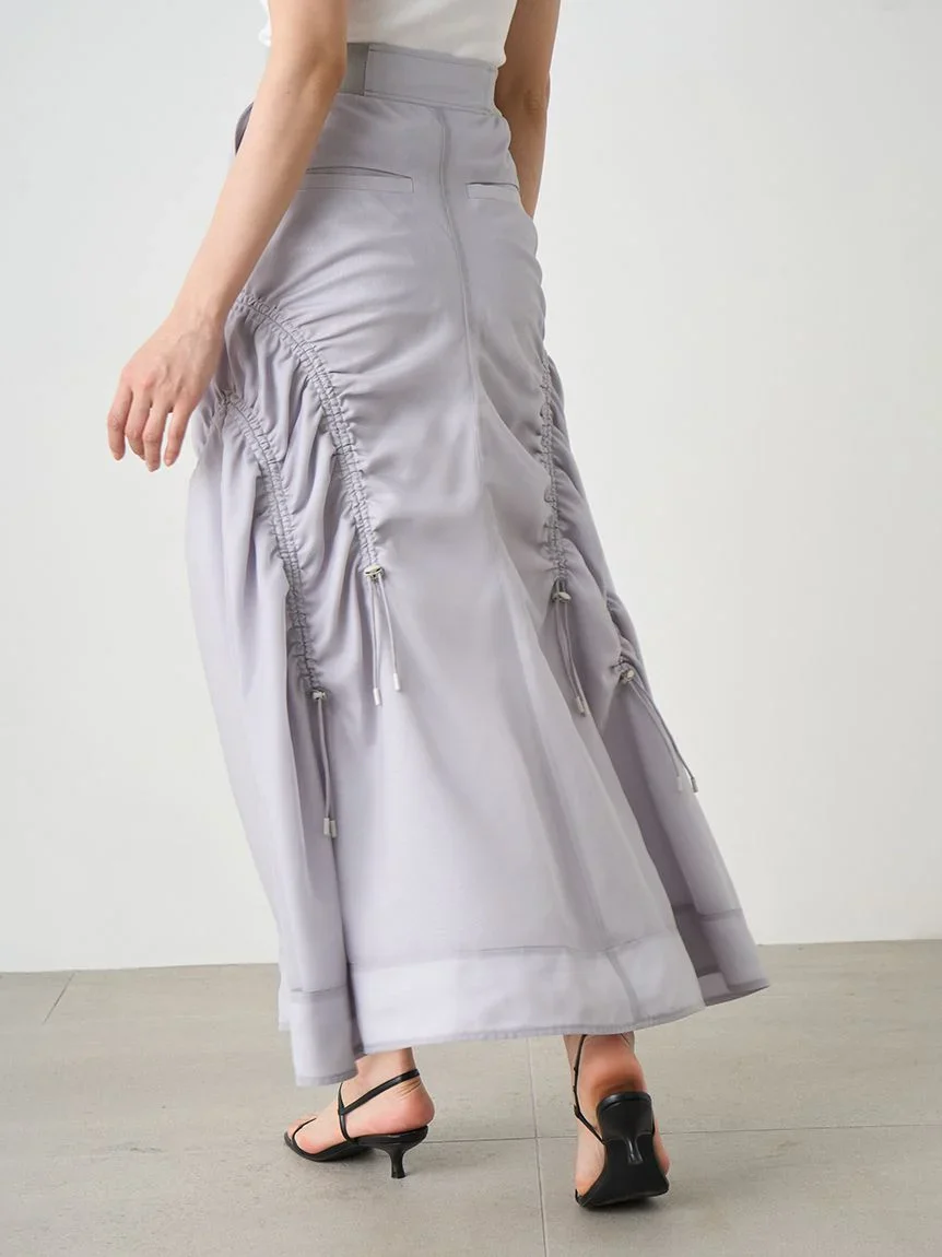 Sustainable Organza Drawstring Ruched Maxi Skirt - Image 5