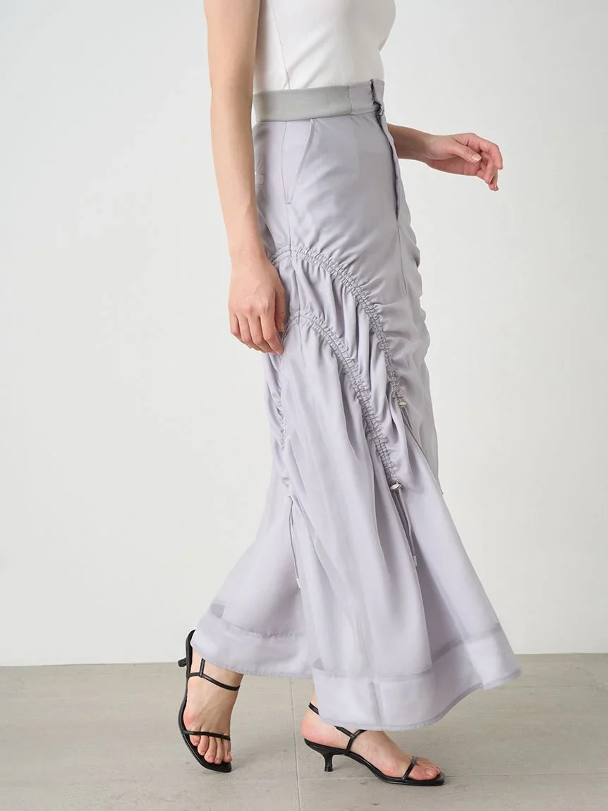 Sustainable Organza Drawstring Ruched Maxi Skirt - Image 7
