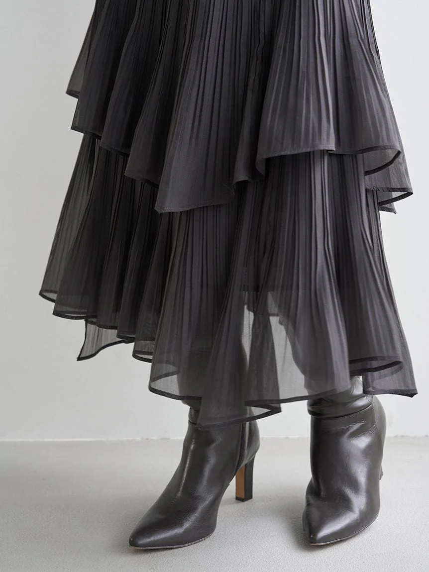 Sustainable Pleated Tiered Long Skirt - Image 19