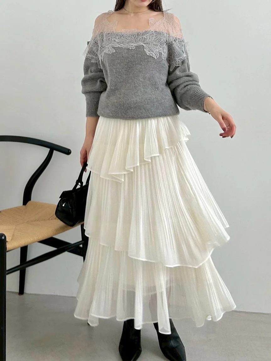 Sustainable Pleated Tiered Long Skirt - Image 6