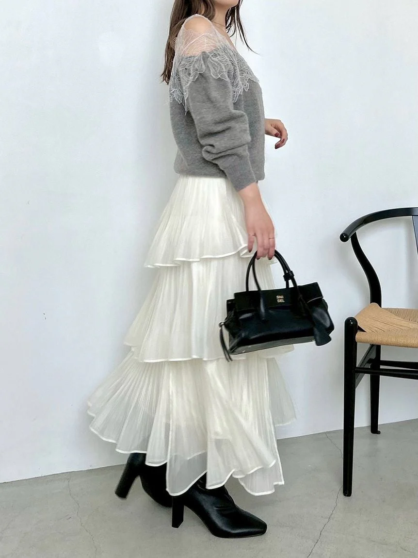 Sustainable Pleated Tiered Long Skirt - Image 9