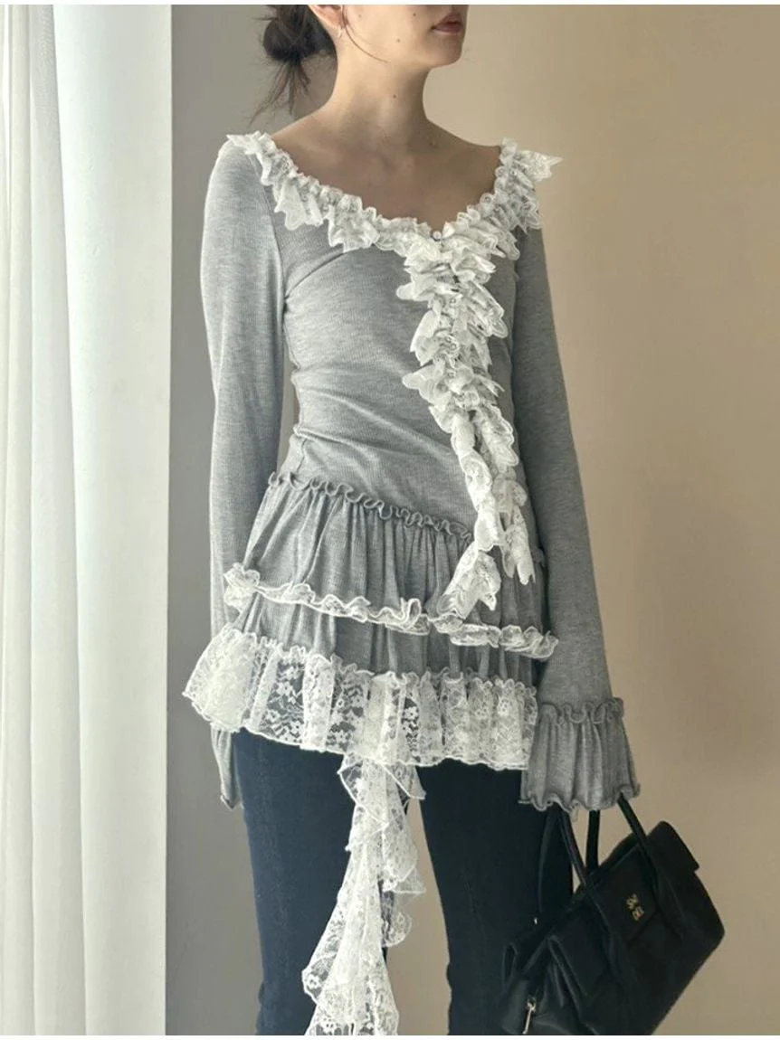 Tiered Frill Cut-and-Sew Pullover - Image 18