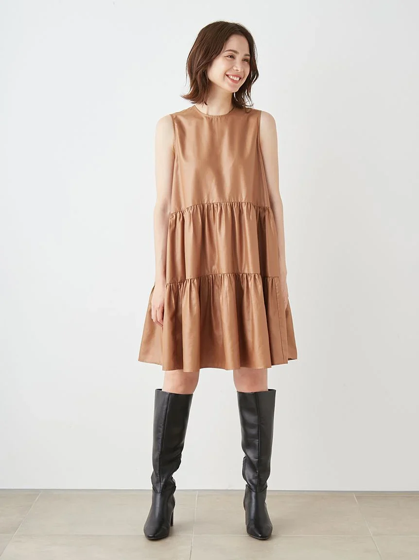 Sleeveless Tiered Faux Leather Mini Dress - Image 14
