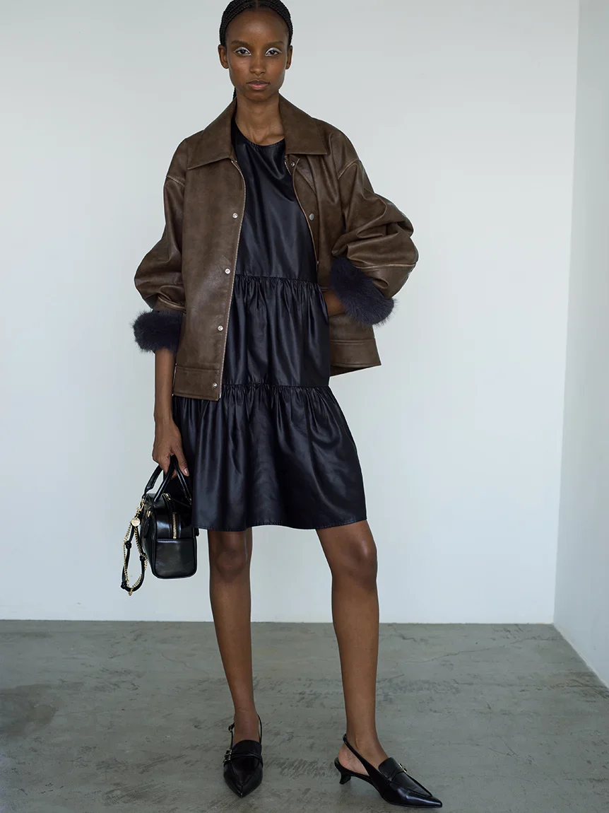 Sleeveless Tiered Faux Leather Mini Dress - Image 3