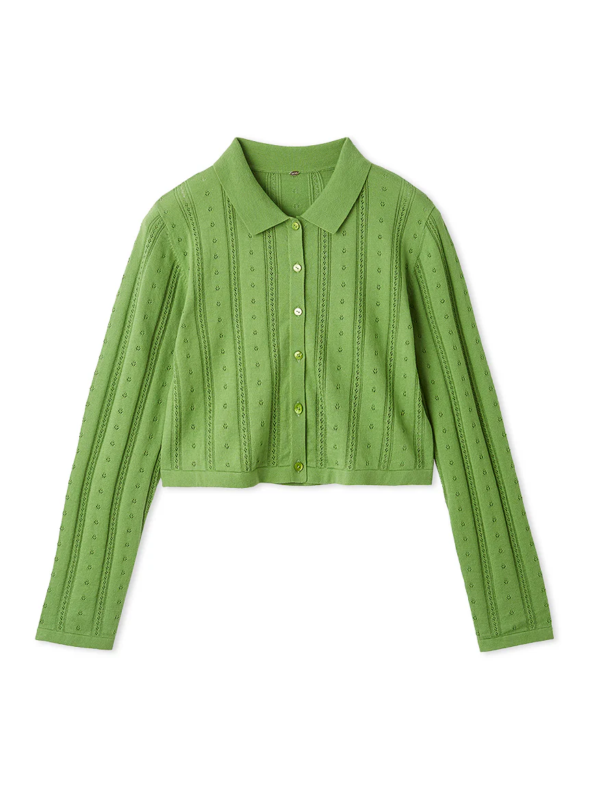 Color Textured Cropped Knit Cardigan - Image 3