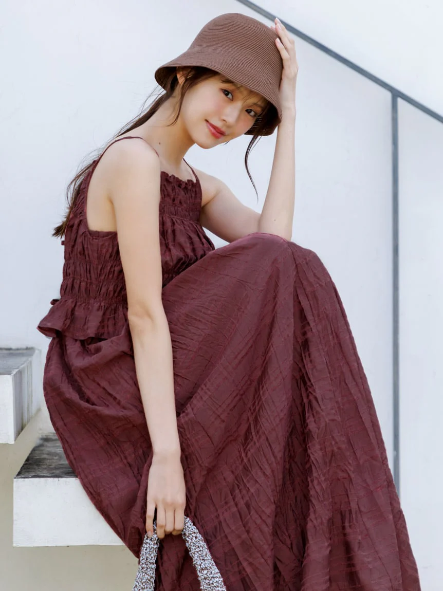 Dobby Sleeveless Pleated Dress - Image 6
