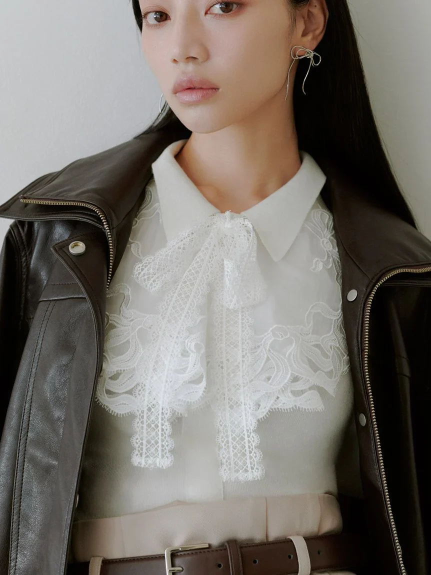 Embroidered Collar Docking Knit Top - Image 6