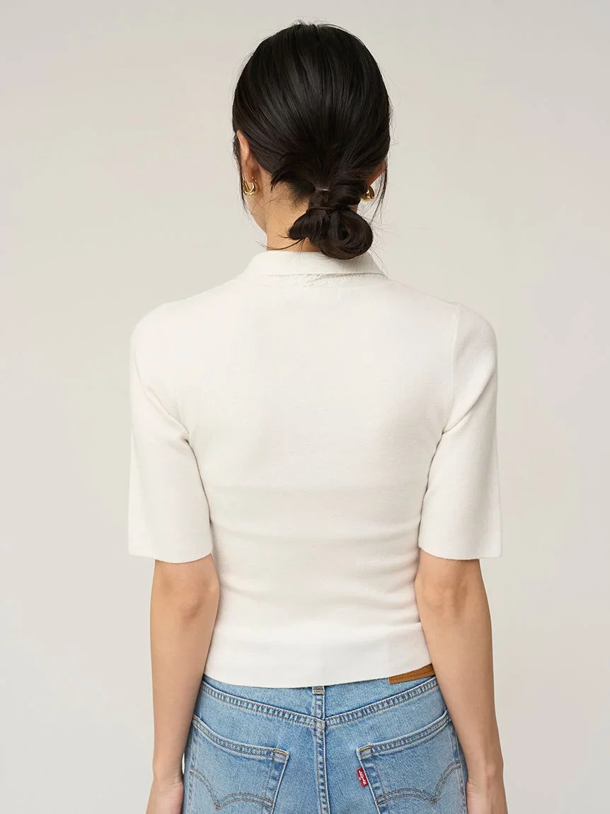 Embroidered Collar Docking Knit Top - Image 9