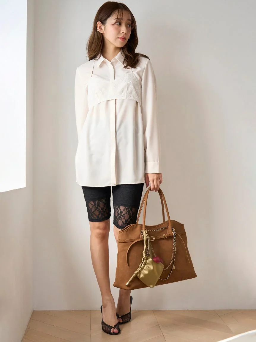 Layered White Button-Down Top with Printed Bralette - Image 6