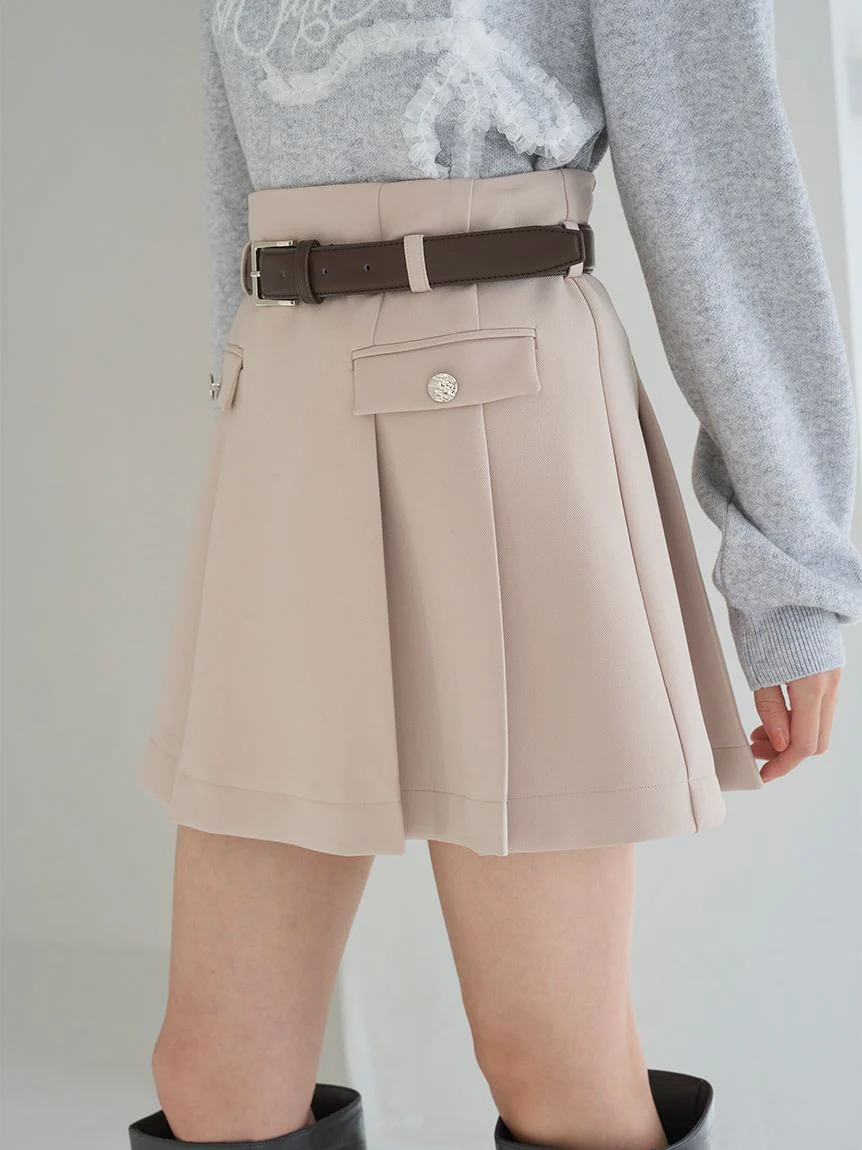 Pleated Mini Skirt with Belt - Image 19