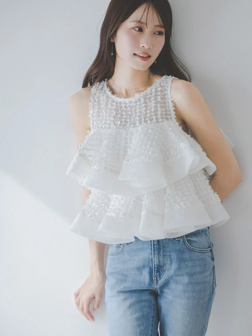 Ruffle Jacquard Volume Blouse - Image 15