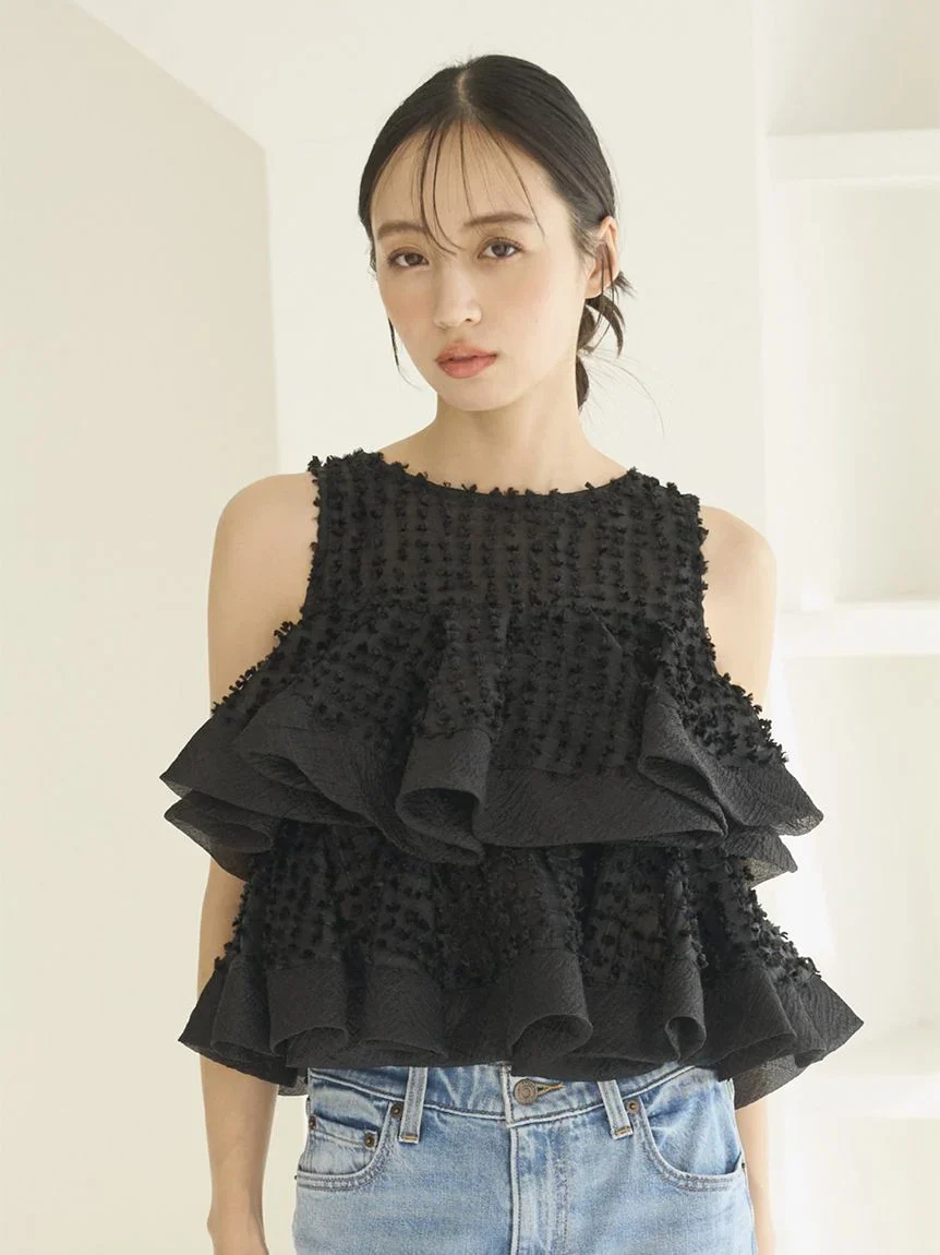 Ruffle Jacquard Volume Blouse - Image 22