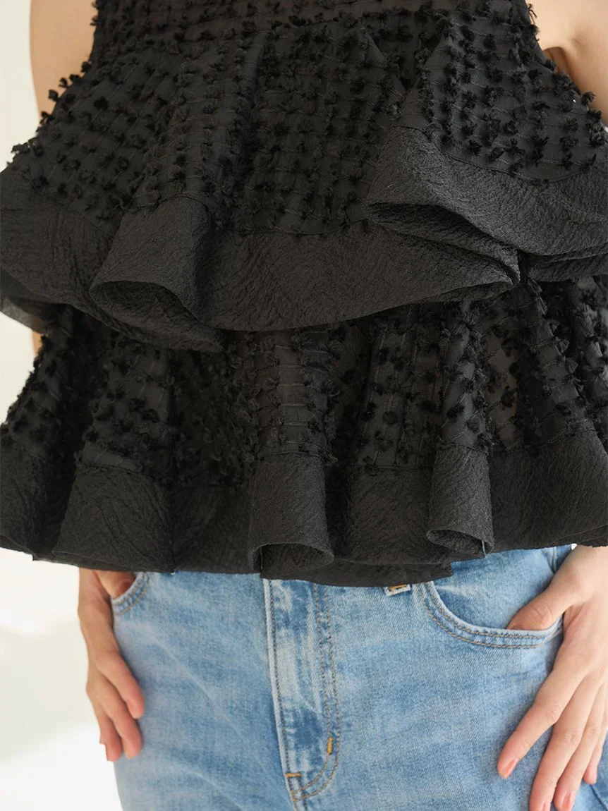 Ruffle Jacquard Volume Blouse - Image 28