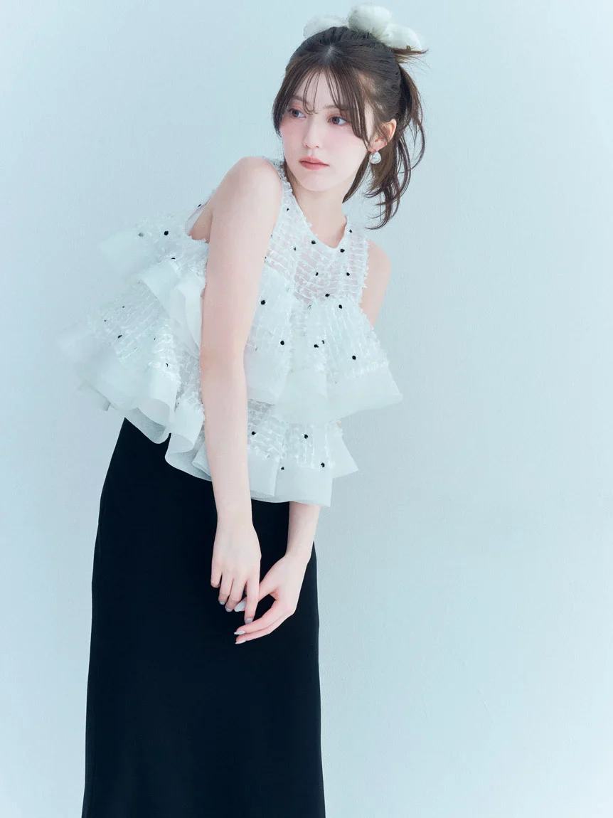 Ruffle Jacquard Volume Blouse - Image 8