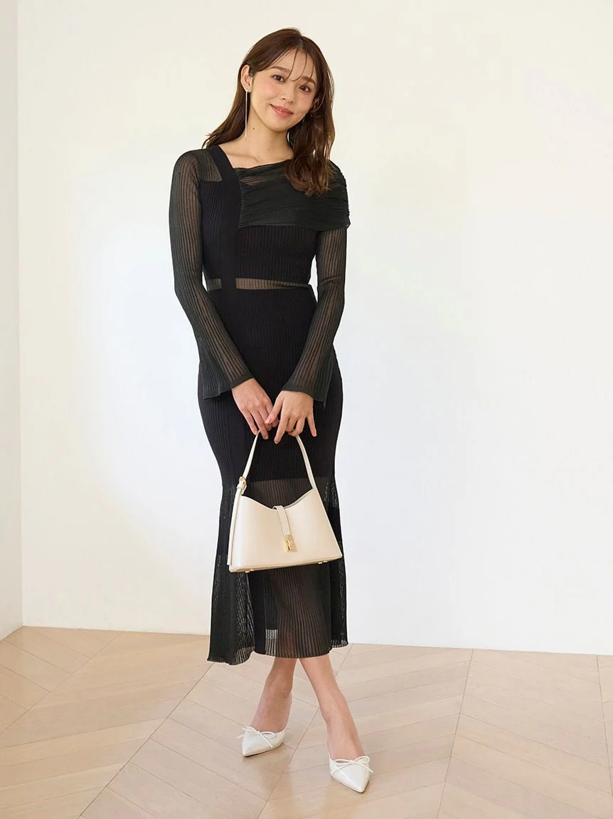 Sheer Blocking One-shoulder Dress - Image 4