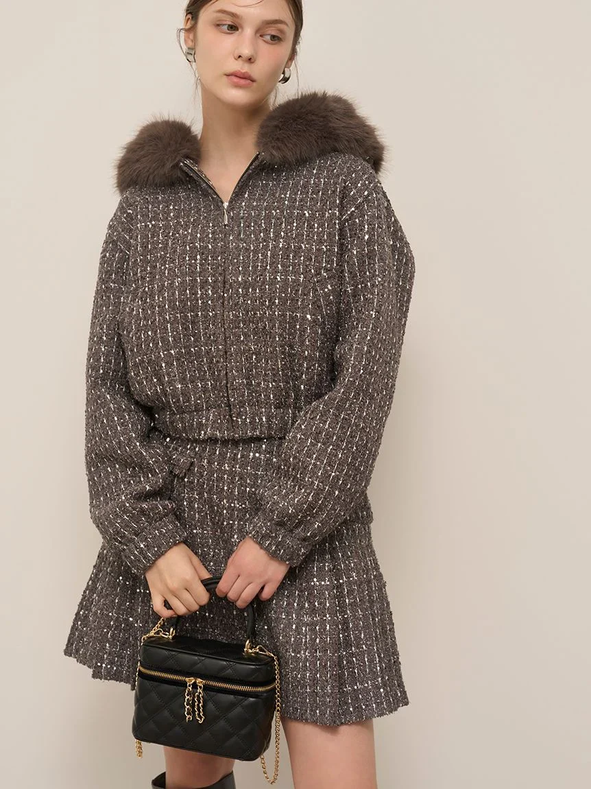 Side pleated tweed mini skirt - Image 5