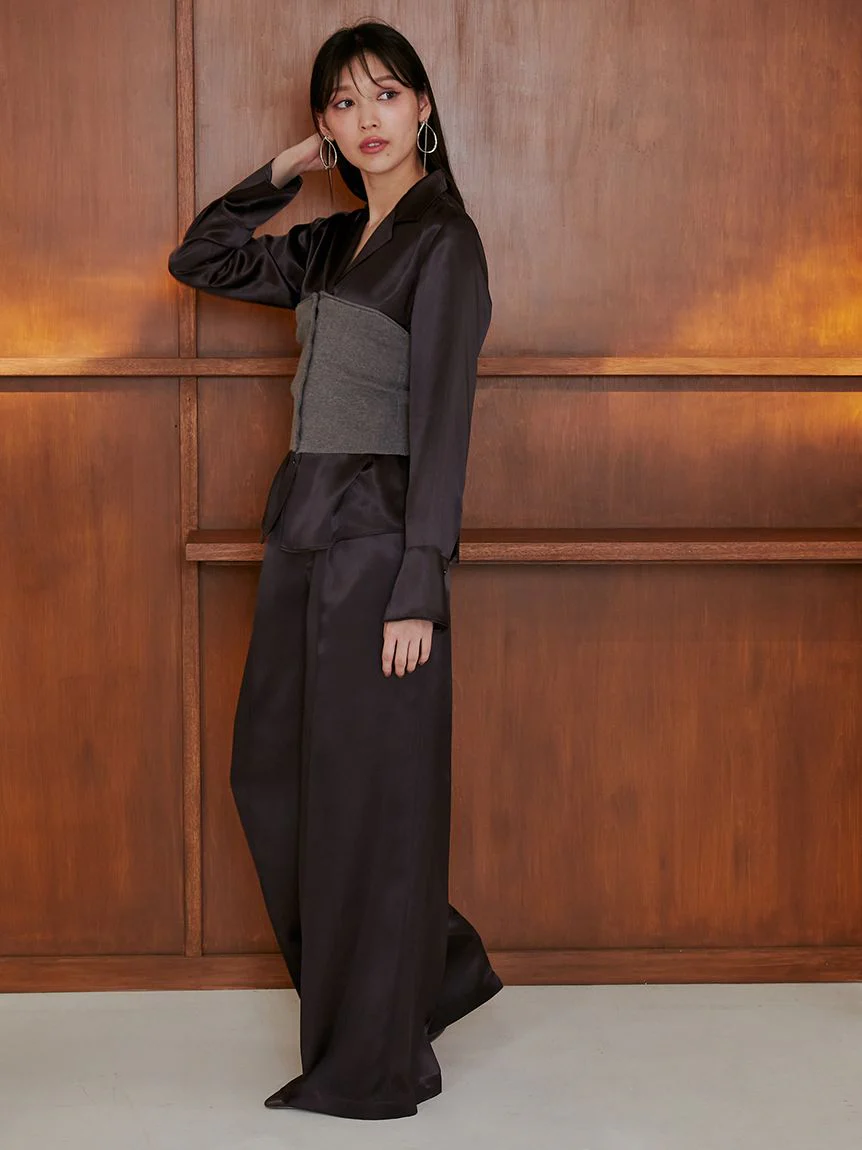 Sustainable Acetate Wide Leg Pleated Satin Pants - Image 14